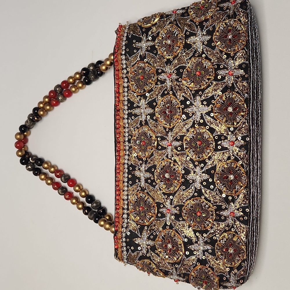 Vintage Red Gold and Black Embroidered And Beaded Purse